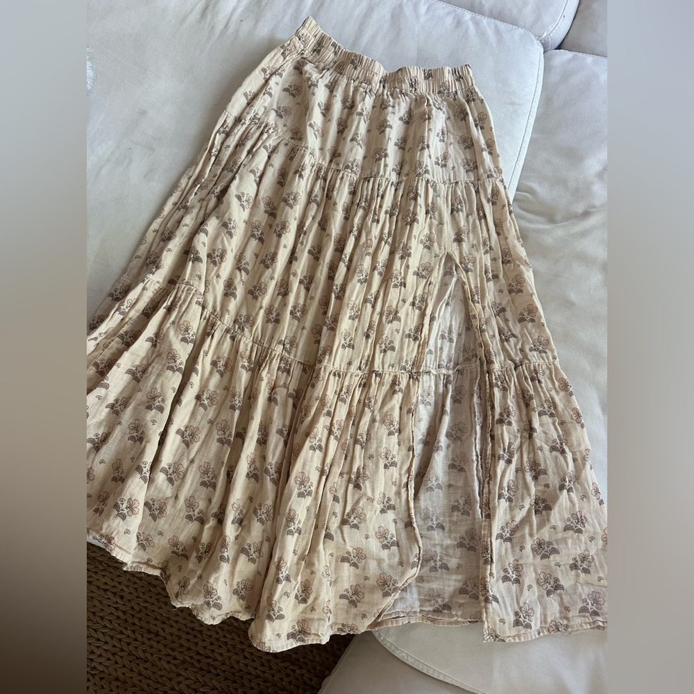 Rylee + Cru Floral Cream and Brown Skirt